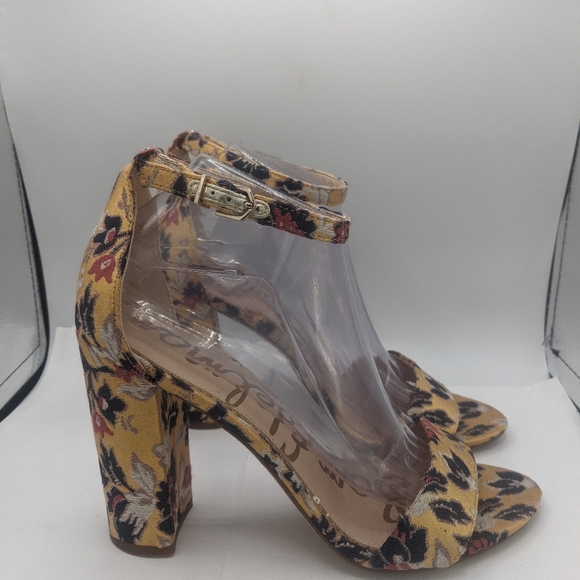 Sam Edelman Yaro Floral Dress Sandal SZ 10 Gatsby Yellow Jacquard Ankle Strap - Picture 5 of 12